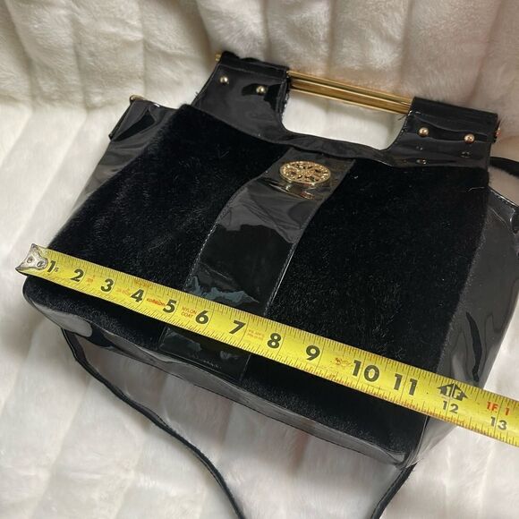 Avon the collection black velour and patent handbag bag with gold accents. - Picture 11 of 11